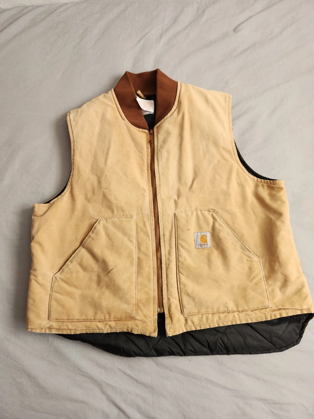 VTG 90s Carhartt Quilted Lined Canvas Vest Mens 2XL Brown Full Zip V01 BRN USA