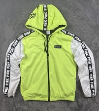 PINK Victoria s Secret Neon Green Hooded Windbreaker Jacket Womens XS