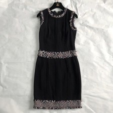 CHANEL Dress 04P Tweed Trim Sleeveless Black 97cm Length