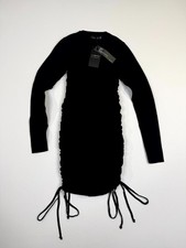 Lioness Military Minds Mini Sweater Dress Women 2XS Black Side Ruched Drawstring