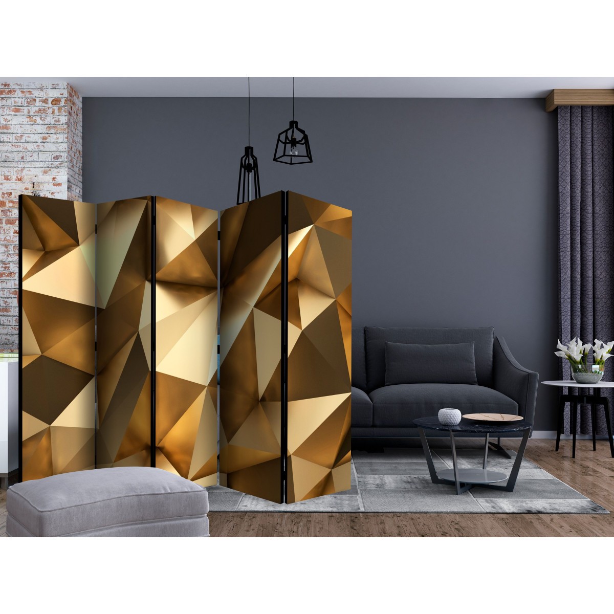 Paravent 5 volets Golden Dome pour cacher un vis-à-vis et séparer une pièce