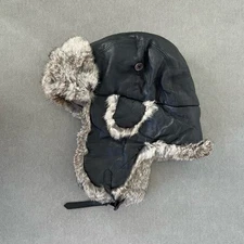 Black Trapper Cap Leather Rabbit Fur Winter Aviator Hat Wilson’s Leather Large