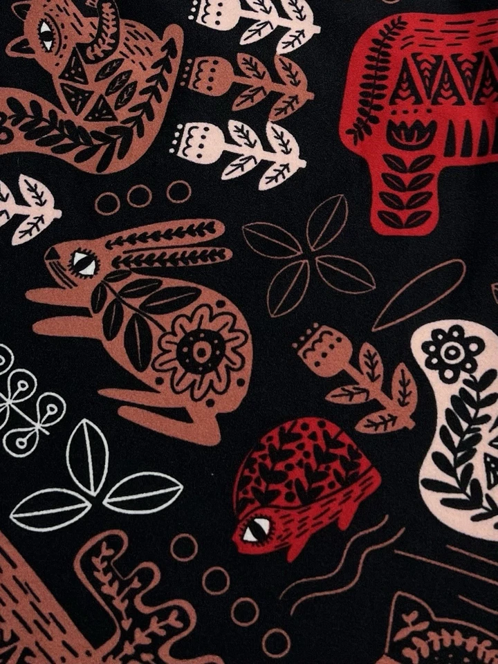 Leggings LuLaRoe OS Talla Única Difícil de Encontrar Animal NEGRO ROJO Tribal Conejo BÚHO ALCE Bosque Foto 3 de 4