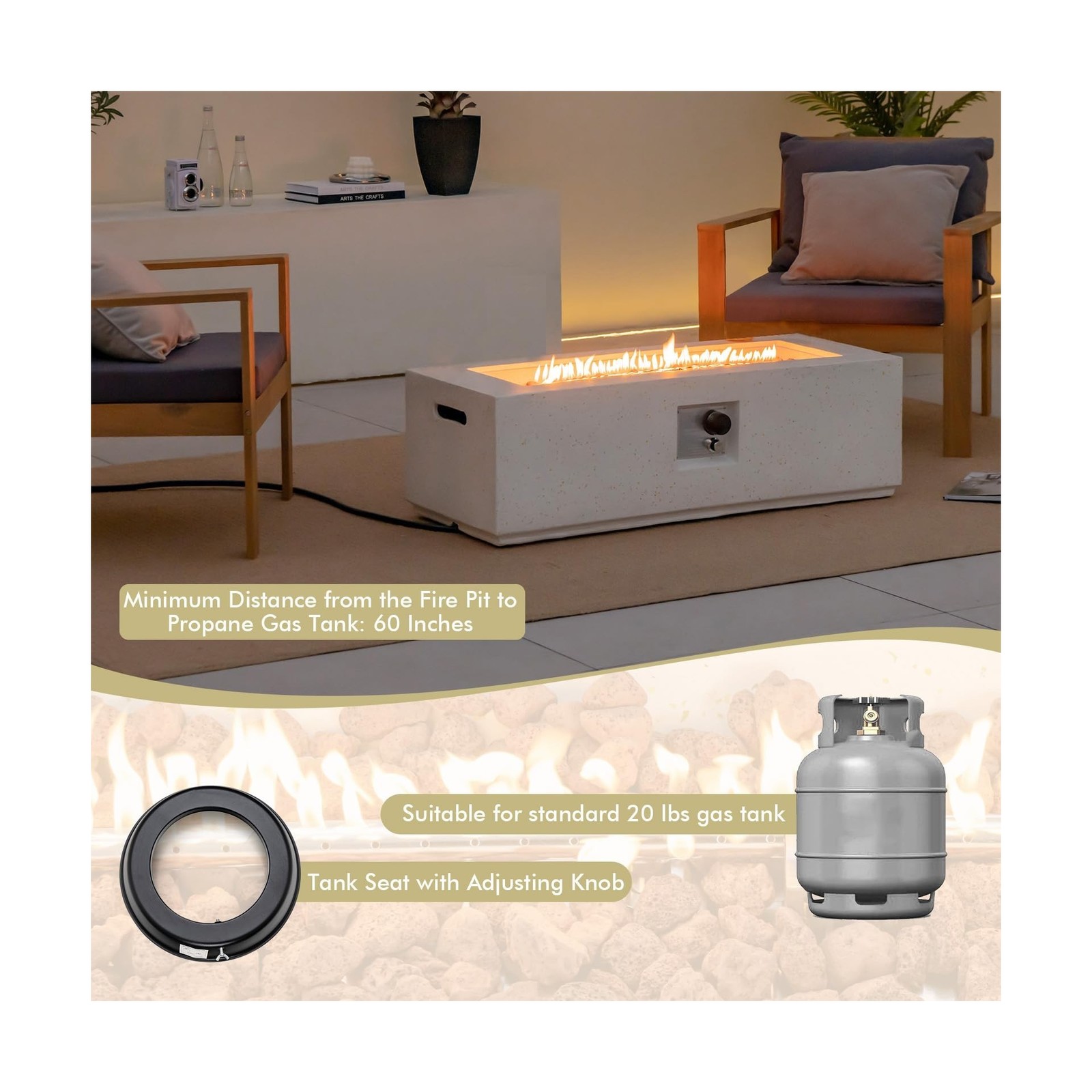 Giantex Propane Fire Pit Table, 50,000 BTU Terrazzo Gas Fire Table w/Simple I...