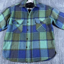 Vintage 50s Brent Montgomery Ward Wool Plaid Flannel Shirt Jacket Large Union