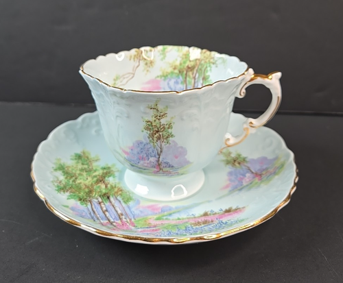 Aynsley Bluebell Time bone china cup & saucer light blue gold trim England - Picture 2 of 10