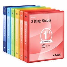 1 inch 3 Ring Binde with 2 Inside Pockets 8.5 x 11 inch 6 Pack 6 Colors Assorted