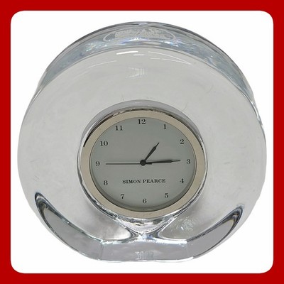 Simon Pearce 1866 Train Barre Clear Glass Crystal Desk Clock Handblown EUC