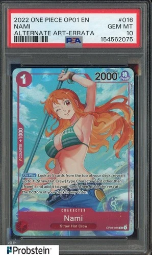 2022 One Piece OP01 EN #016 Nami Alternate Art Errata PSA 10 GEM MINT