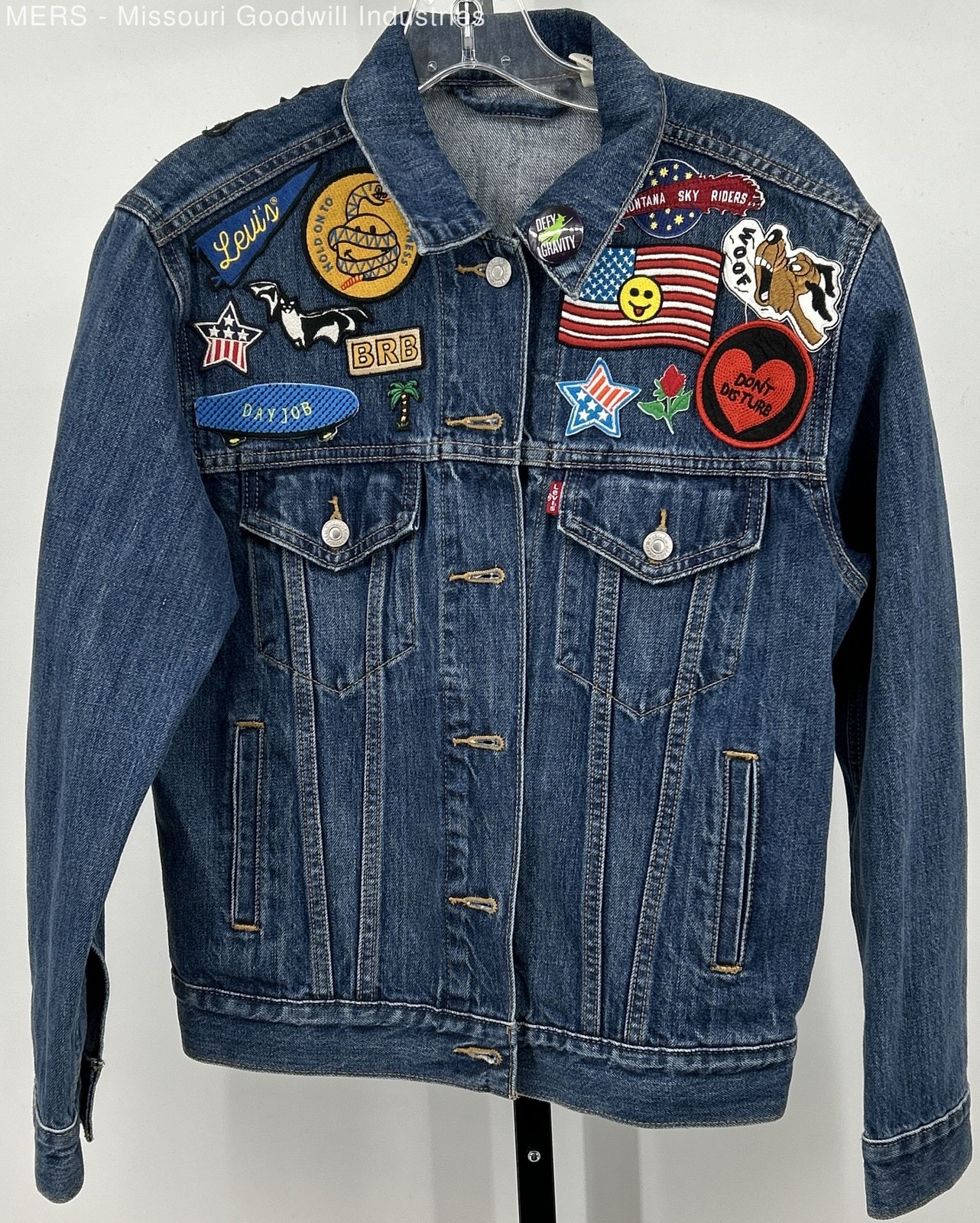 Levis Blue Patchwork Embroidered Denim Jacket Out… - image 1