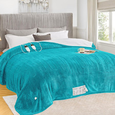 King Size Electric Heated Blanket with Dual Control  10 Heat Levels, Aqua Green