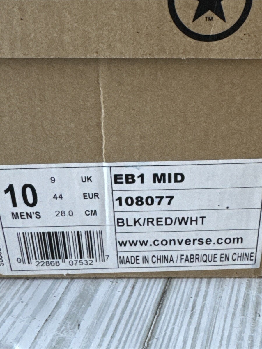 RARE Converse EB1 42 Mid Basketball Sneakers Sz 10 #108077 Black/Red NIB 2010 Rare Converse EB1 Elton Brand Mid - Black/Red/White 108077  main image 3