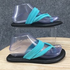 Sanuk Flipflops Womens 6 Yoga Thong Flats Blue Fabric Top SWS11050 Comfort