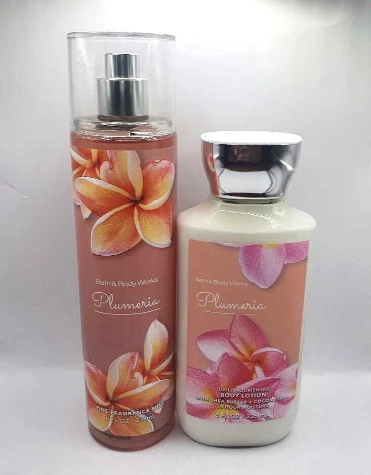 BATH AND BODY WORKS PLUMERIA BODY MIST LOTION 8 FL OZ EACH SET