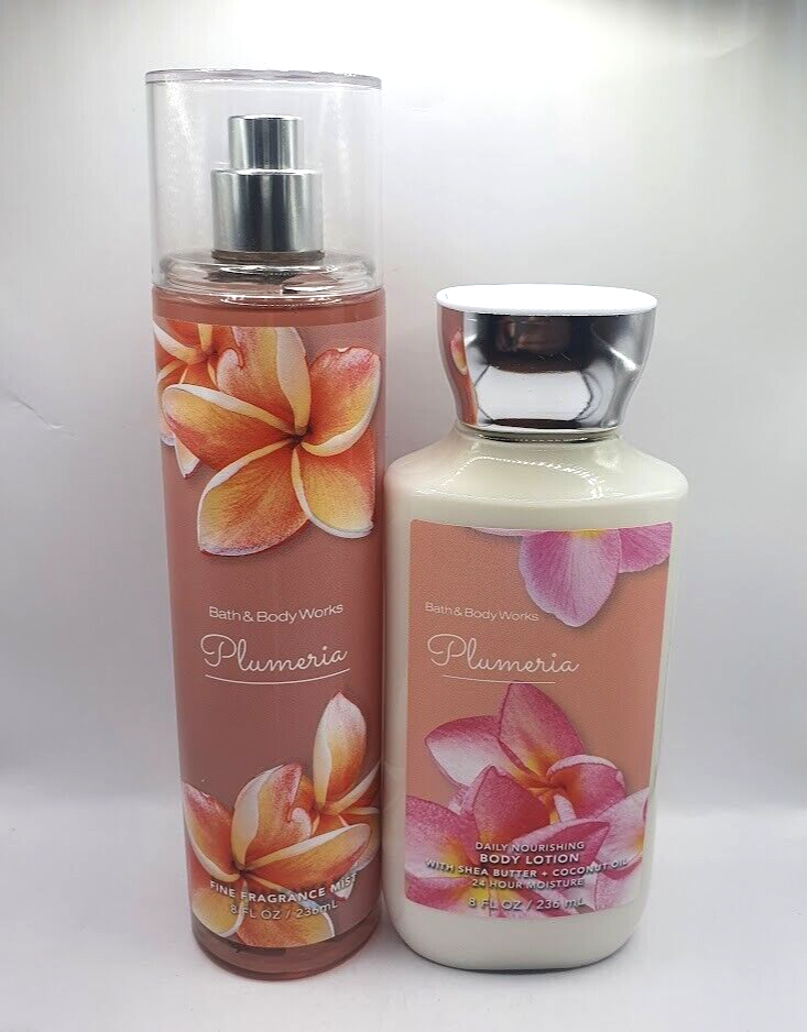 BATH AND BODY WORKS PLUMERIA BODY MIST & LOTION 8 FL OZ EACH (SET OF 2