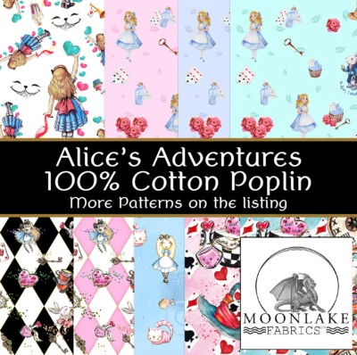 MOONLAKE FABRICS Alice im Wunderland 100 % Baumwolle Popeline exklusive Stoffe