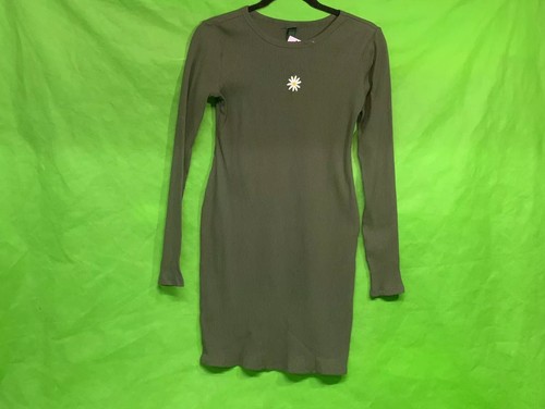 Wild Fable Juniors Long Sleeve Embroidered Bodycon Dress Olive S - Picture 6 of 12