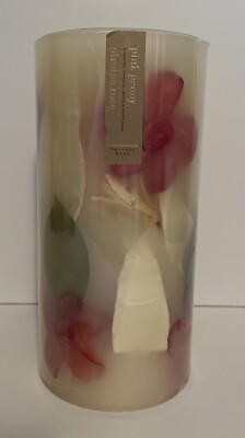 Pottery Barn 8 Inch 80 Hour Pink Peony Candle New Flowers Read Desc.