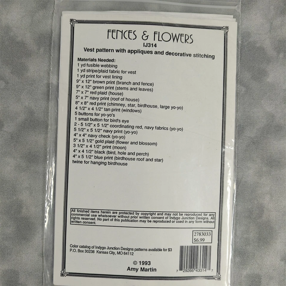 🌼 Fences & Flowers Vest Pattern by Indygo Junction #IJ314 - 1993 🌼 - Image 3 of 3