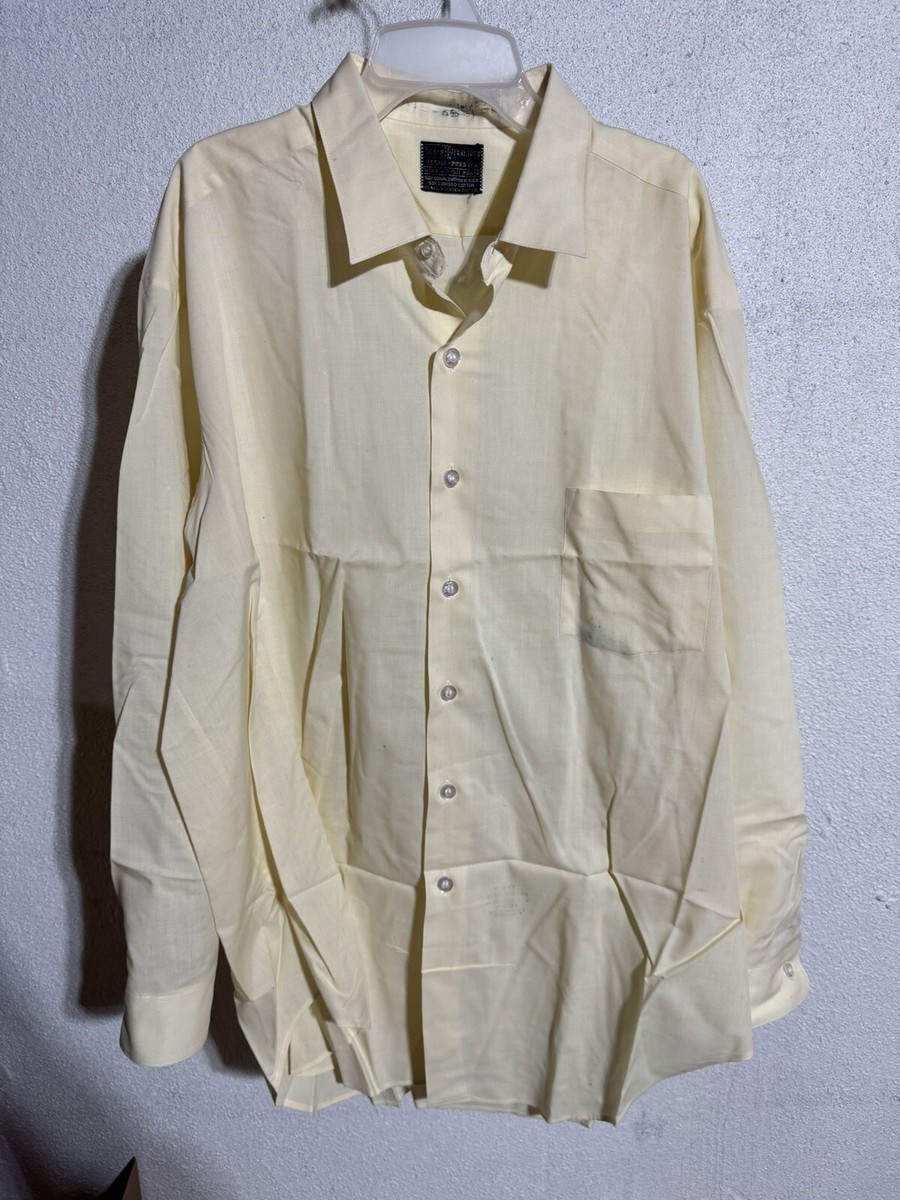 Vintage 60s Sears Premiere Perma-Prest Yellow Long Sleeve Button 