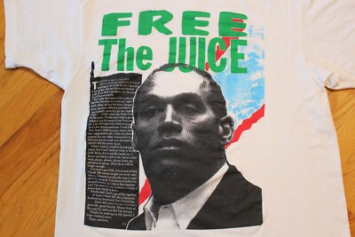 Vintage 90s OJ Simpson Free the Juice White T-Shirt Size Large