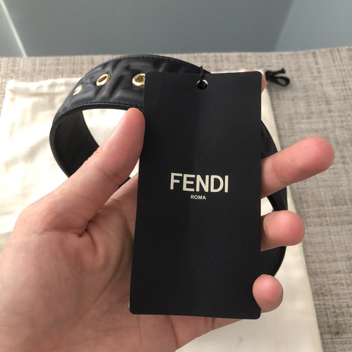 Fendi embossed leather belt black size 70 brand new Fendi - Leather and FF fabric reversible belt black - The Corner main image 2