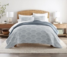 Quilt Set King Blue Pillow Shams All Season Geometric Design Reversible Bedding