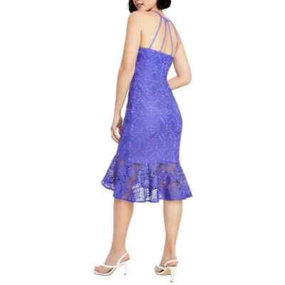 guess flounce hem lace dress GUESS Womens Navy Lace Flounce-hem Spaghetti Strap Barbados