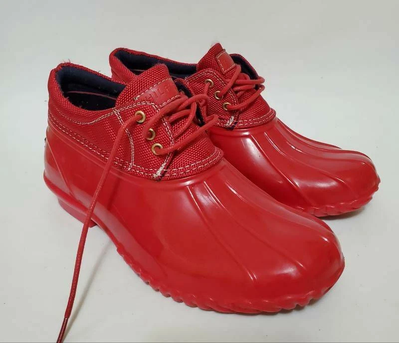 Tommy Womens 7 Rain Boots Red Ankle Lace Up Waterproof Low | eBay