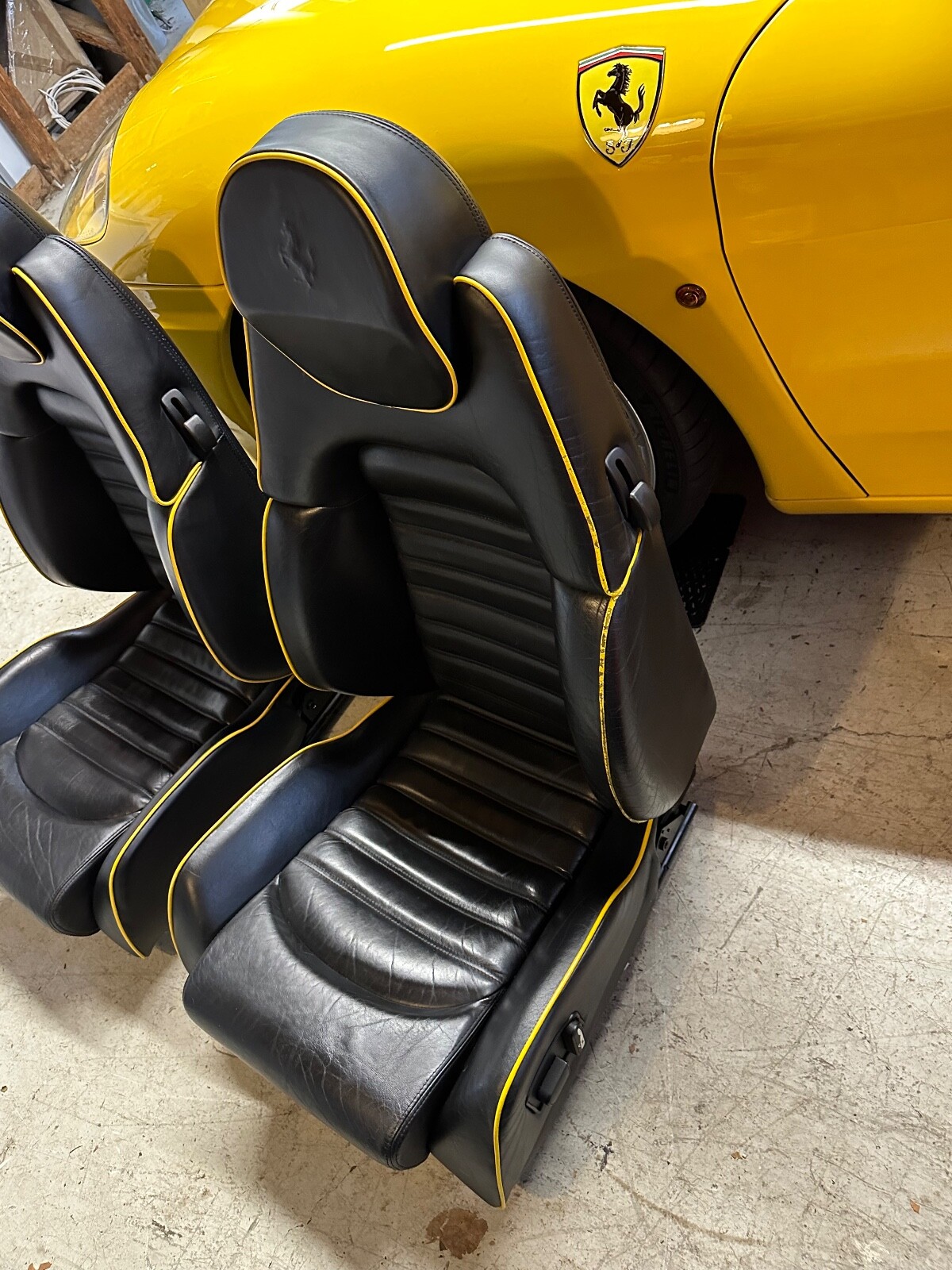 Ferrari 360 Leather Seats, Black with Yellow Piping, OEM Power adjustable