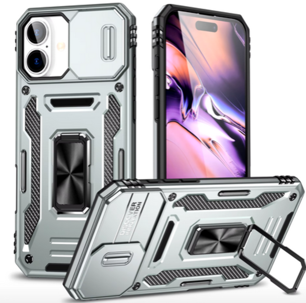 iPhone 15 Case – Shockproof, Magnetic Stand, Camera Protection, Gray-image