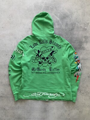 ED HARDY by CHRISTIAN AUDIGIER ZIP GREEN HOODIE MEN'S SIZE XL | eBay
