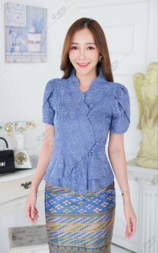 LAOS/THAI TRADITIONAL LACE/SILK BLOUSE SHIRTS - #05 Chest Sizes 32" - 46" - Picture 11 of 103