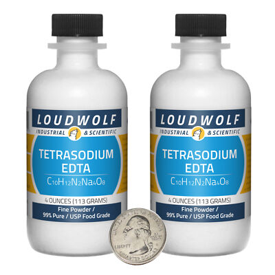 Tetrasodium EDTA / 8 Ounces / 2 Bottles / 99% Pure USP Food Grade / Fine Powder
