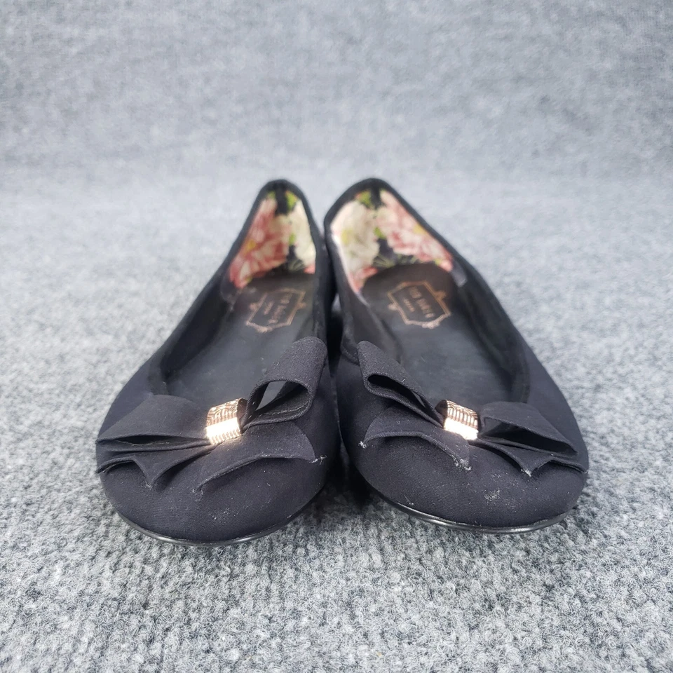 Ted Baker Ballet Pisos Mujer Talla 7 EU 37.5 Negro Floral Lagarto Confort Arco Foto 2 de 4