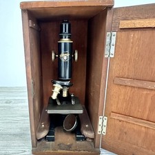 Antique Spencer Buffalo Chicago Lens Jug Handle Microscope w/Wood Case/cb