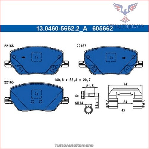 605662 Kit pastiglie pattini freno Ate Anteriore per FIAT 500X JEEP RENEGADE CO