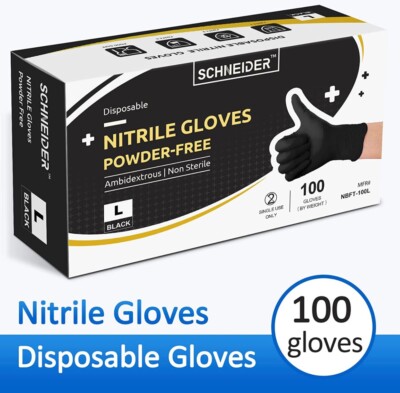 Schneider Black Nitrile Gloves Mil Latex Powder Free