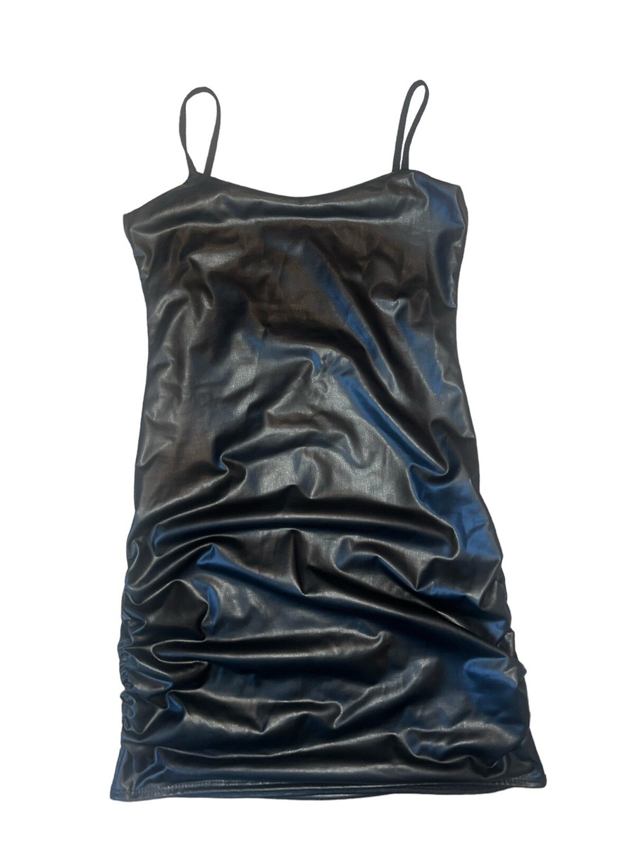 black satin cowl ruched mini dress Windsor Flawless Allure Cowl Neck Bodycon Mini Dress in Denim | Size: L main image 1