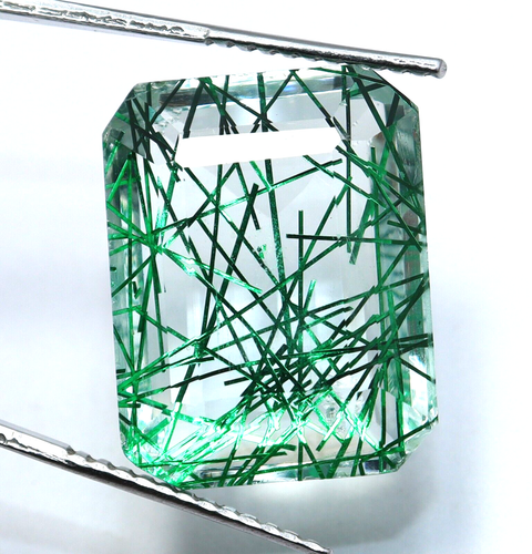Natural 35 Ct Green Rutilated Quartz Emerald Cut Doublet Gemstone ...