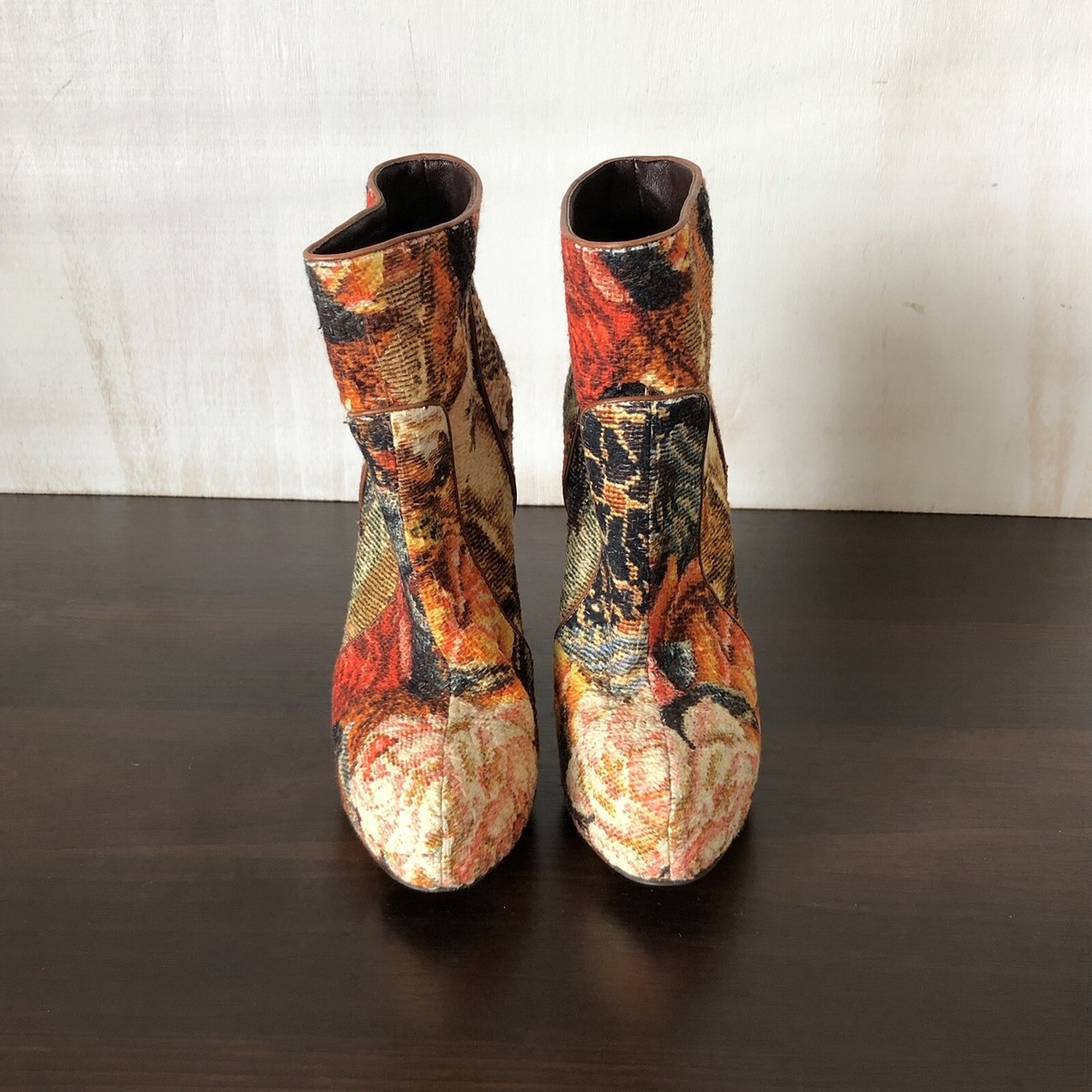 Dolce Gabbana Tapestry Ankle Boots F/W 2012 Flowers and Rabbit Sz