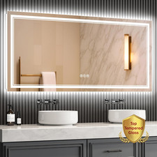 60X36 Inch Lighted Bathroom Mirror, Anti-Fog, Dimmable, 3 Colors Front and Backl