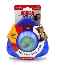 KONG Jumbler Flinger w/Tennis Ball Small/Medium Blue Squeaky Tug Fetch Dog Toy