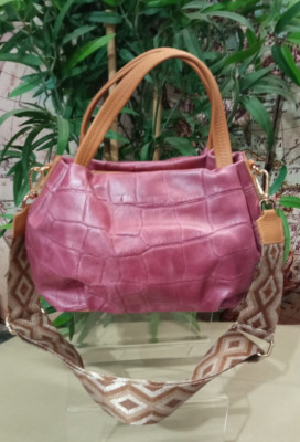 Ladies girls bag burgundy Katya real leather coconut print hand and with shoulder...