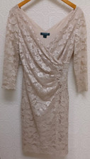 Ralph Lauren Beigh Lace Wrap Top Knee Length V-Neck Shift Dress Size 8
