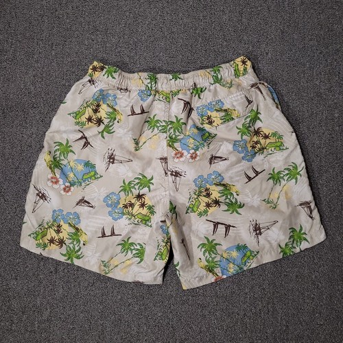 Trader Bay Swim Shorts Mens Large Tan Floral Beach Tropical Mesh Brief Trunks - Picture 2 of 11
