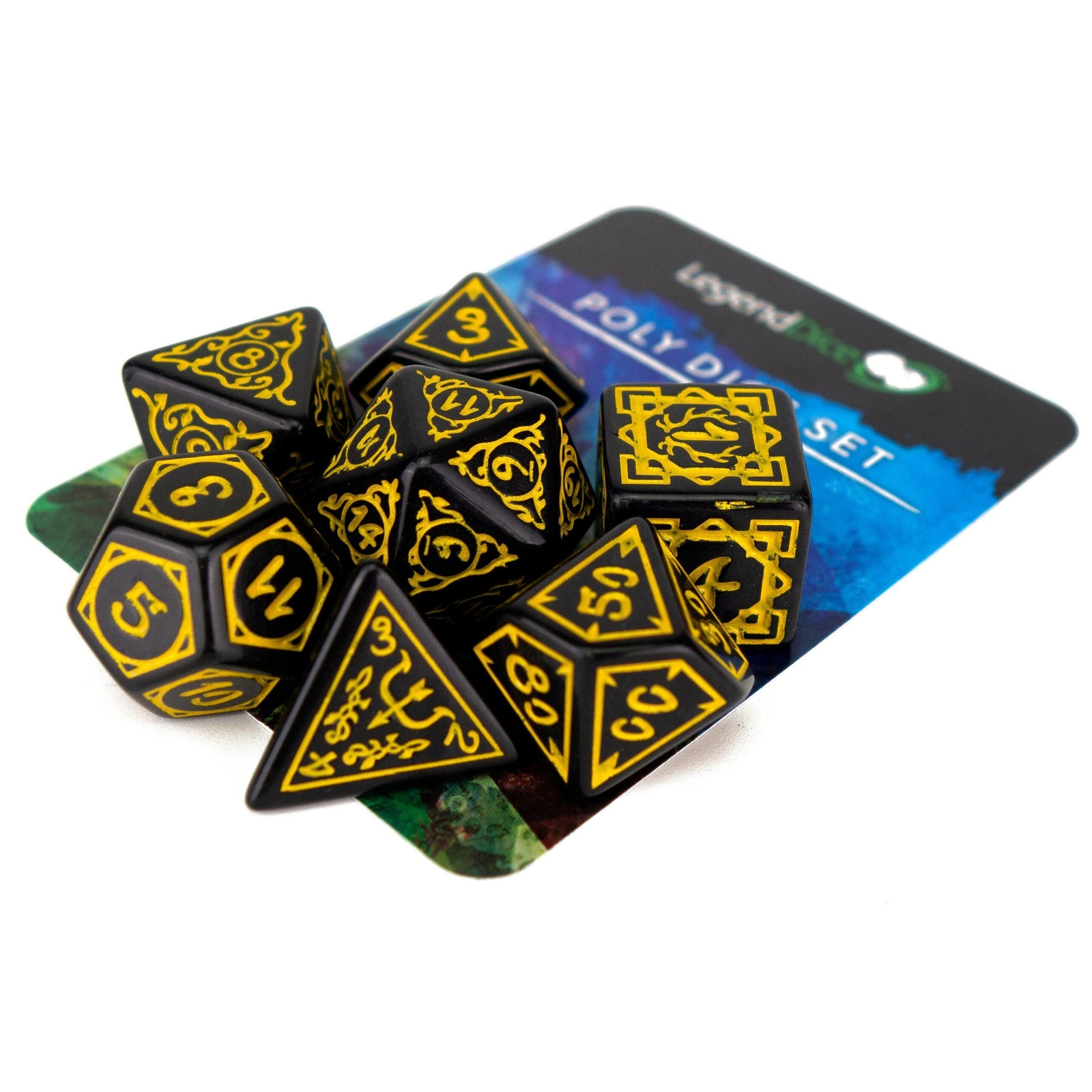RPG Dice Set - Poly Dice Set - Sigil - Druid Yellow