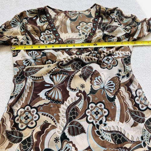 Vtg Y2K Fairy Grunge Butterfly Blouse Sequins Lace Sheer Flowy Sleeves Brown - Picture 10 of 13