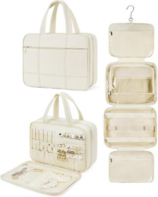 Telena Travel Toiletry Bag with Jewelry Organizer, Puffy Hanging Beige 
