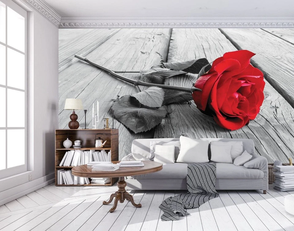 Rosa Roja Papel Pintado Pared Mural Niña Dormitorio Floral de Gris Rojo - Imagen 2 de 4